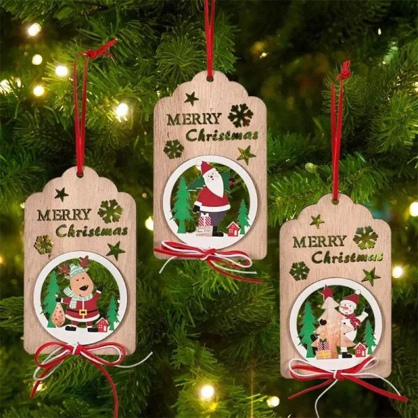 Noël en bois creux arc pendentif chambre décor arbre scène décorations fournitures en gros