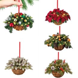 Kerst houten ornament bloemenmand hangende hanger kerstboom open haard woondecoratie