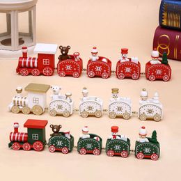 Kerst houten trein huis decoratie speelgoed sneeuwvlok geschilderd kinderen xmas cadeau rood wit groen mini-model