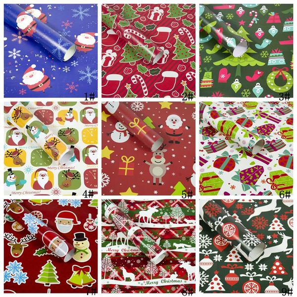 Papel de envoltura Decoración de Navidad Caja de regalo DIY paquete de papel Dibujos animados de papel Santa Claus Muñeco de nieve Deer Present Papel VT1107