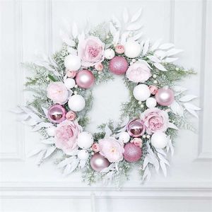 Guirlande de Noël rose boule de Noël thème décoration de mariage décoration de porte de maison el fenêtre décoration murale couronnes guirlandes 211104