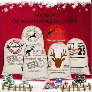 Kerstmas SACK SANTA Decoraties Canvas Drawstring Pocket Burlap Bags Party Gift Bag 1027