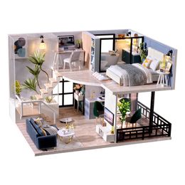 Christmas Years Gifts DIY Doll House Wooden Miniature Furniture Dollhouse Toys for Children Birthday Gifts L032 240102