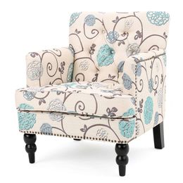 Christopher Knight Home Harrison Fauteuil club en tissu pelucheux, blanc/bleu (29,5 de profondeur, 28 de largeur x 33,5 pouces de hauteur)