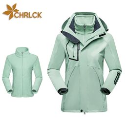 Chrlck Womens 3 en 1 veste de randonnée d'épaisseur enlecene en molleton étanche d'hiver briseur de vent extérieur veste de camping femme manteau à vent de vent 240507