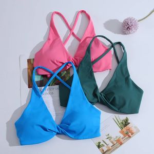 CHRLEISURE Cross Back Sport Bra Pleated Design Fitness Underwear Women Naked Feeling Athletic Tank Top Sexy Hollow Workout Vest 240106