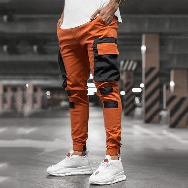 CHRLEISURE Pantalon cargo pour hommes Casual Patchwork Joggers Pantalon pour hommes Mode coréenne Hip Hop Punk Pantalon ample Streetwear 201125