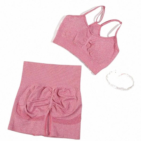 Chrleisure Seaml Sports Set Femmes 2PCS Yoga Costume Fitn Soutien-gorge avec short de cyclisme Gym Élastique Entraînement Outfit Activewear j4Ed #