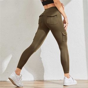 Chrreisure Woman Fitness Leggings Pocket Hoge Taille Booty Lifting Pants Naadloze Push-up Werk uit 211204