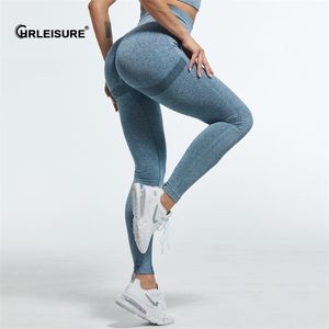 CHRLEISURE Femmes Taille Haute Leggings Push Up Workout Gym Fitness Élastique Sans Couture Jeggings Sport Bubble Butt Collants 211221