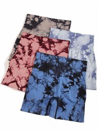 Chrleisure Mujeres Tie Dye Yoga Shorts Seaml Elástico Deportes Leggings Levantamiento de glúteos Entrenamiento Ciclismo Apretado Cintura alta Pantalones deportivos o12v #