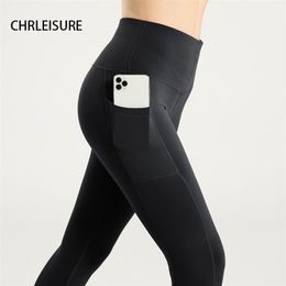 CHRLEISURE Workout Pocket Mujeres Leggings Elástico Fitness Gym Legging Cintura alta Flaco Running Hip 211108