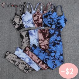 Chrleisure Yoga Set Femmes Souple sans cravate Dye Fashion Push Up Bra Printing Aesthetic Fitness Gym High Taist Female Pants 240415