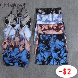 Chrleisure Yoga Shorts set Tie Tye Dye Women Soucless Summer Set Set High Taist Fitness Sportswear Printing Yoga Pantalon Set 240429