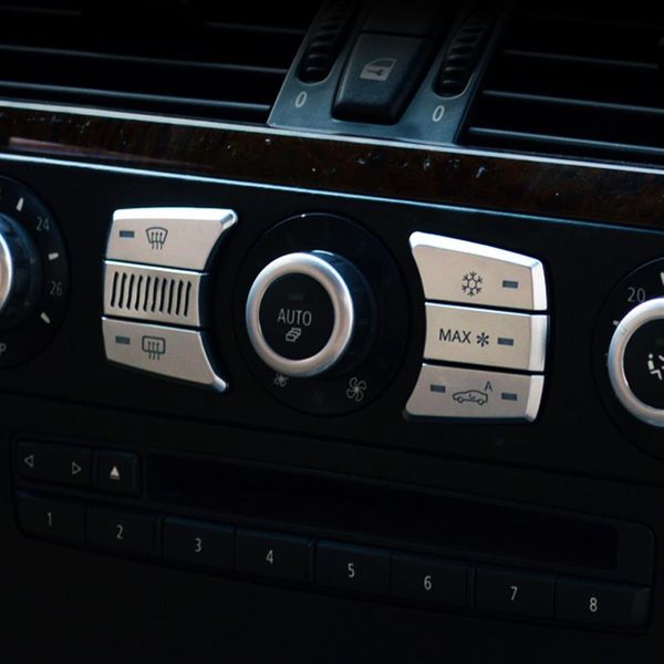 Embellecedor de cubierta de botones de aire acondicionado ABS cromado para BMW 5 Series E60 520 523 525 2004-10 botones de menú de estilo de coche Sequins267Y