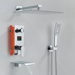 Chrome Salle de bain numérique Affichage de douche robinet ensemble Plume Down LCD Bath de baignoire de baignoire de baignoire de robinet à deux voies