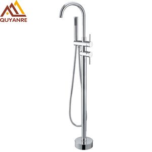 Chrome Bathtub Faucet 360 Rotation Chrome Floor Stand Faucet Single Handle Mixer Tap ABS handshower Bath Faucets