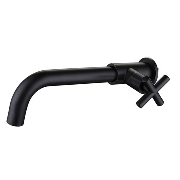 Cromo Negro Puerta exterior Jardín Lavado Grifo Montaje en pared Fregadero Agua fría Grifo Sólido Latón Baño Hardware 210724