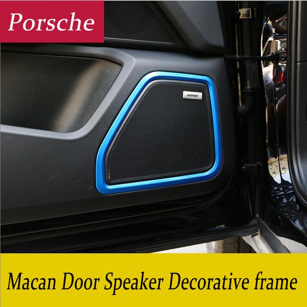 Pegatina de estilo de coche, panel cromado para puerta de coche, anillo de altavoz, círculo decorativo con cubierta protectora de anillo de rejilla, adornos 3D para Porsche Macan