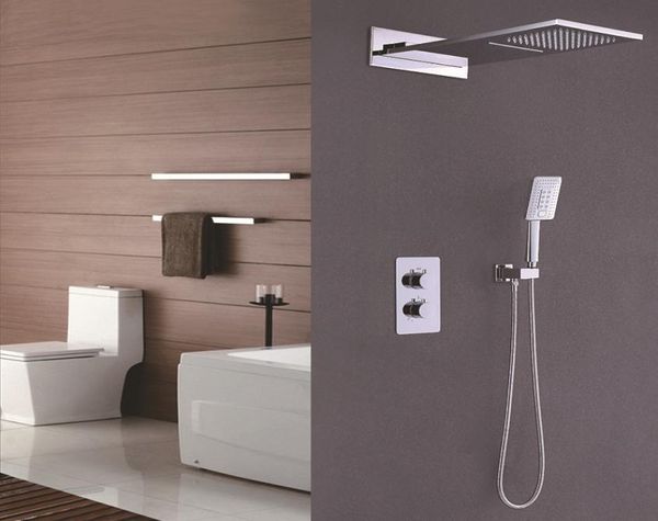 Juego de grifería de ducha con Control termostático para baño, cabezal de ducha de lluvia de cascada grande montado en la pared, Material de latón 5946203, Color cromado