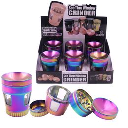 Chrome Crusher Concave Tabak Grinders Diameter 50mm X 65mm 4 Lagen Spice Crusher Peper tabak Grinder Zinklegering Metaal Regenboog