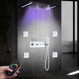 Chrome LED -douchesysteem 500*360 mm regen en mist douchekop temperatuur display thermostatische badkamer douchekraan set