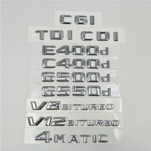 Logo de badges d'emblème de lettres chromées pour Mercedes Benz E400d C400d G500d G550d AMG 4MATIC CDI CGI TDI V8 Biturbo V12 Biturbo187G