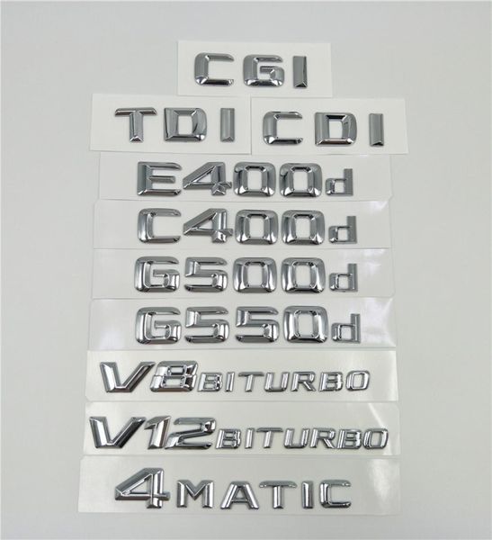 LETRAS CROME EMBLEGRA BAQUISO LOGO PARA MERCEDES BENZ E400D C400D G500D G550D AMG 4MATIC CDI CGI TDI V8 BITURBO V12 BITURBO4904288