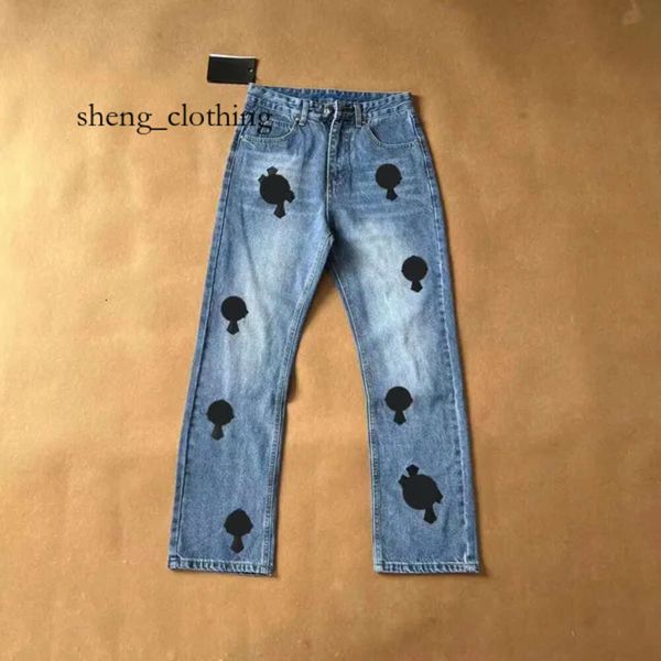 Chrome Men's Pantal Designer Vêtements pour hommes Jeans Denim Cross Brands CH Sanskrit Washed dans Old Straight Jean Hearts Loose Crucifix Applique à vendre 4955