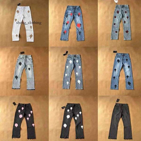 Chrome Men's Pantal Designer Vêtements pour hommes Jeans Denim Cross Brands CH Sanskrit Washed dans Old Straight Jean Hearts Loose Crucifix Applique à vendre 4581