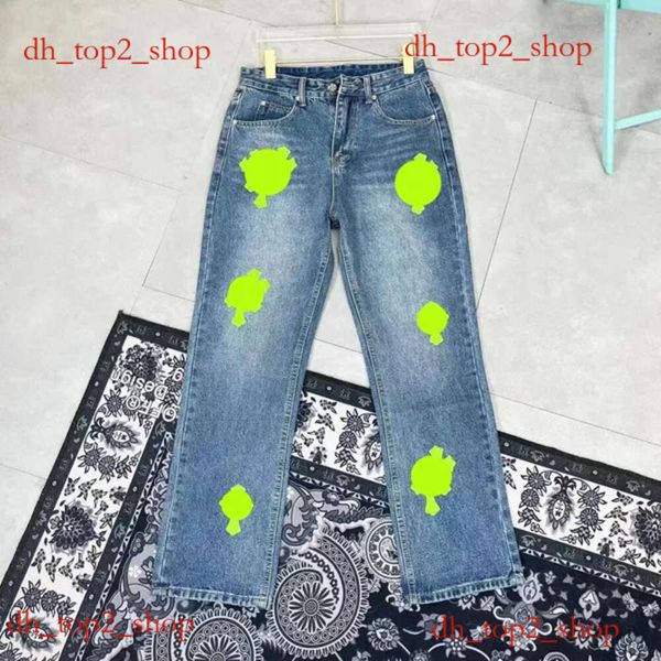 Chrome Men's Pantal Designer Vêtements pour hommes Jeans Denim Cross Brands CH Sanskrit lavés dans Old Straight Jean Hearts Crucifix Applique à vendre 6598