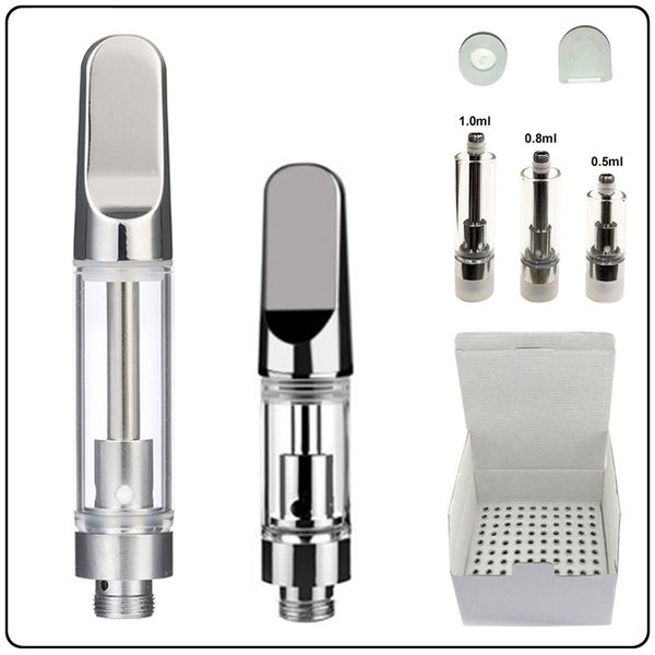 Chrome Metal TH205 Atomizador Plata Cerámica Cartuchos de vidrio 0,5 ml 0,8 ml 1,0 ml 510 Rosca Tornillo Top Carros Vape vacíos