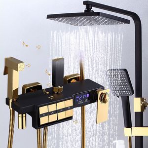 Chromo Piano Digital Shower Set Quality Waterfall Waterfall Bathroom Down Robinet Head nouvellement thermostatique Système de mélangeur de douche de bain thermostatique