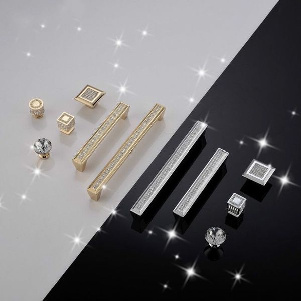 Boutons d'armoire de tiroir en verre cristal en forme de diamant doré et poignées de traction, poignées de porte de cuisine, quincaillerie de garde-robe 281H