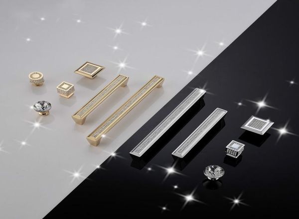 Chrome Placing Golden Diamond Forme Crystal en verre Datoir armoire et poignées Poignées de porte de cuisine Hardware Wardrobe5350732