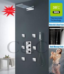 Chrime de salle de bain polie de salle de bain robinets de douche pluie et cascade de douche casque thermostatique pluviers de bain de bain 00955x23df1472478