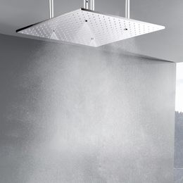 Chrome Poli Pommeau De Douche 50X50 CM LED 3 Changement De Température De Couleur Salle De Bains Pluie Atomisation Douche Support Réglable