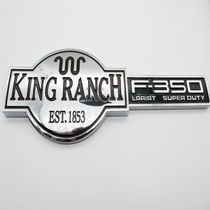 Chroom Zilverachtig Voor FORD F350 Super Duty KONING RANCH EST 1853 Auto Side Sticker Deur Achterklep Embleem Badge Brief 3D Naambord Replac308z