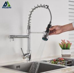 Crom spring kitchen grifo extrajo pulverizador lateral dual spout sencillo mezclador de toque fregadero 360 Rotación Grado4596464