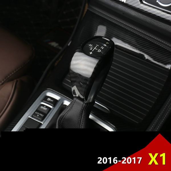 Perilla de palanca de cambios de consola de estilo cromado, pegatina embellecedora de cubierta decorativa para BMW X1 2016-17, accesorios interiores de Color de fibra de carbono