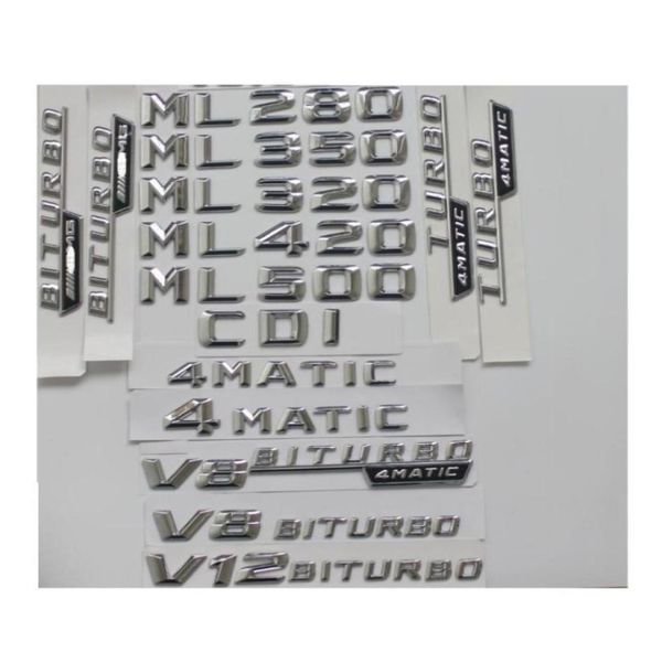 Emblèmes de lettres de coffre chromés, emblèmes ML55 ML63 AMG ML300 ML320 ML350 ML400 ML500 4MATIC CDI W166 W16424974743613557