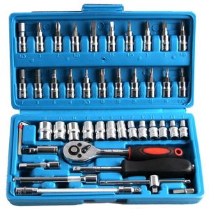 Chroom vandium 46 stks Socket Bit Tool set Release Ratel Handvat Metrische Dopsleutel Set voor auto reparatie335m