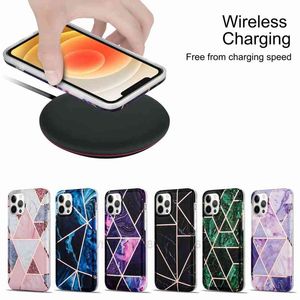 Verchroomde geometrie Marble Soft IMD TPU-gevallen voor iPhone 13 2021 12 Pro Max Mini 11 XR XS X 8 7 BLING Glanzende stikselen Natuurlijke granieten steen