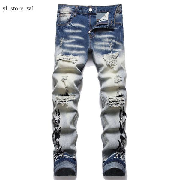 Chromee jeans mens créateurs jeans jeans hauts élastiques jeans chromés en détresse déchiré slim fit moteur de moto