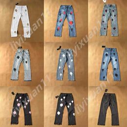 Chromees Hearts Jeans de diseñador Chromees Hearts Jeans Denim Chromes Ch Sánscrito lavado en Jean recto Corazones Splashink Crucif suelto 4499