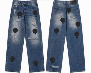 Chromes Nouveaux jeans pour hommes Designer Faire un vieux pantalon droit délavé Lettre de coeur Imprime des coeurs de style long Jeans violets Chromees Hearts Sweat à capuche 303