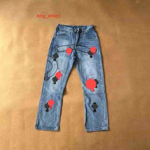 Chromes Pants Jeans Jeans para hombres 2023 Diseñador para hombre Hacer viejos pantalones rectos cromados lavados Estampados de letras del corazón para mujeres Hombres 2 HCIF