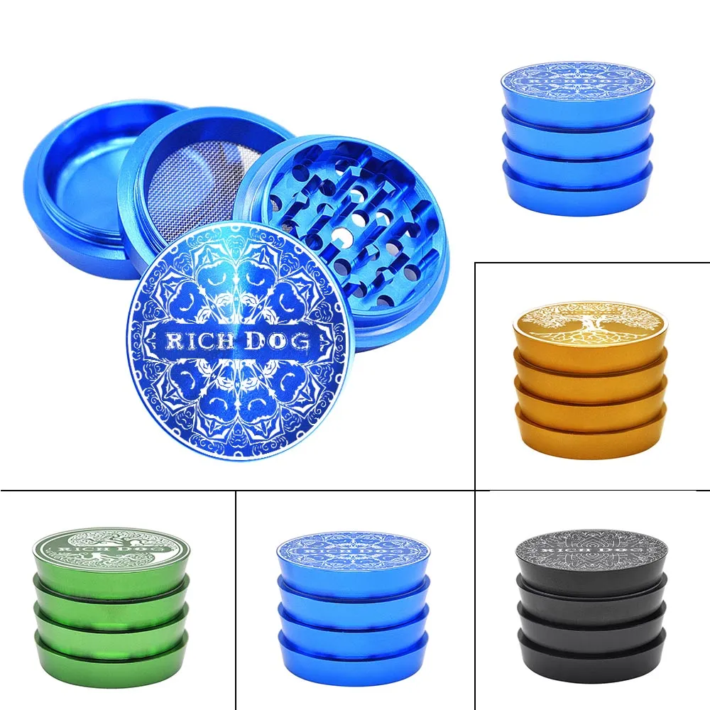 Chromium crusher 4 Layers 50MM Towel Shape 4 Colors Aluminum Herb Grinder Tobacco Grinder Spice Crusher Kitchen Grind Tool bong