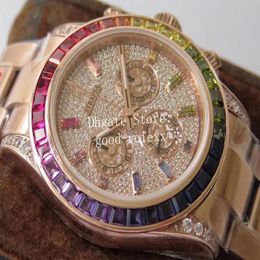 Chrono Eta 7750 Horloges Automatisch chronograaf herenhorloge Heren 904L staal Diamanten wijzerplaat Bezel Kristal Rose goud Regenboog 116598 275O