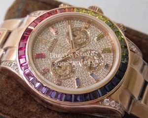 Chrono Eta 7750 horloges Heren Automatische chronograaf Watch Men 904L stalen diamant wijzering Crystal Rose Gold Rainbow 116598 Cosmograph